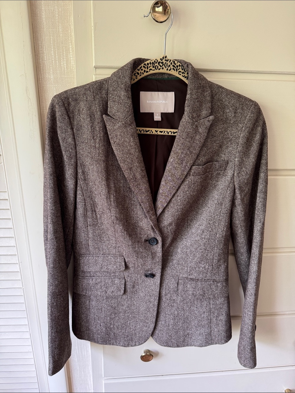 Banana Republic Women's Gray Tweed Two-Button Wool Blazer